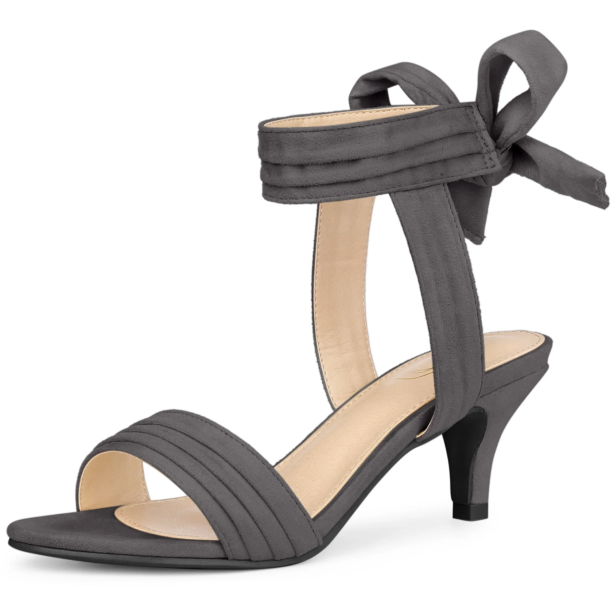 Perphy Women's Open Toe Ruffle Ankle Bow Tie Mid Heels Sandals