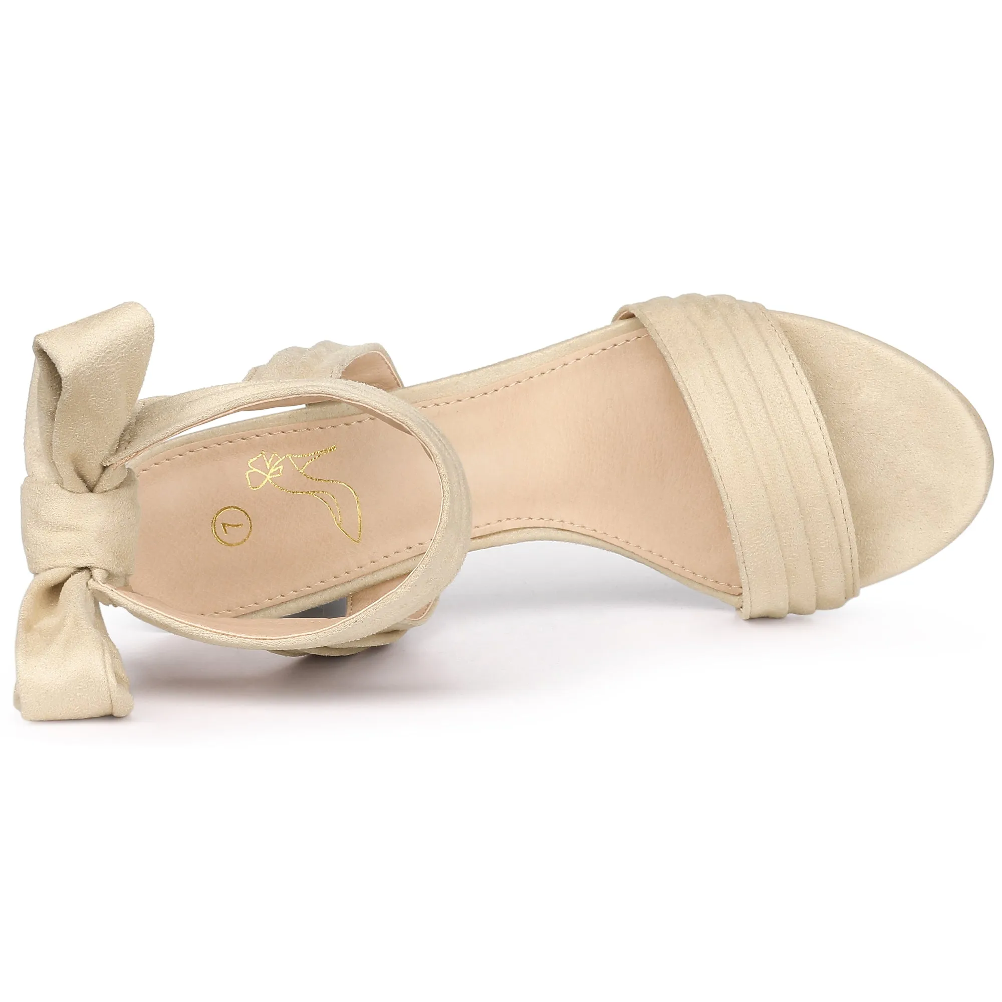 Perphy Women's Open Toe Ruffle Ankle Bow Tie Mid Heels Sandals