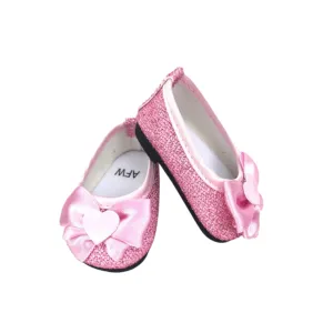 Pink Glitter Flats with Heart Bow for 18-inch dolls