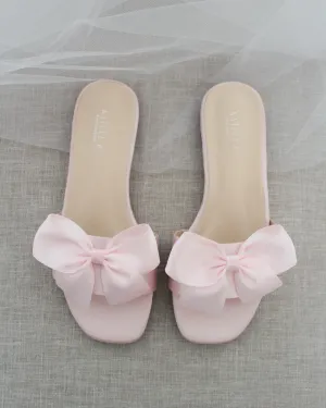 Pink Satin Slip on Sandals with Satin Bow