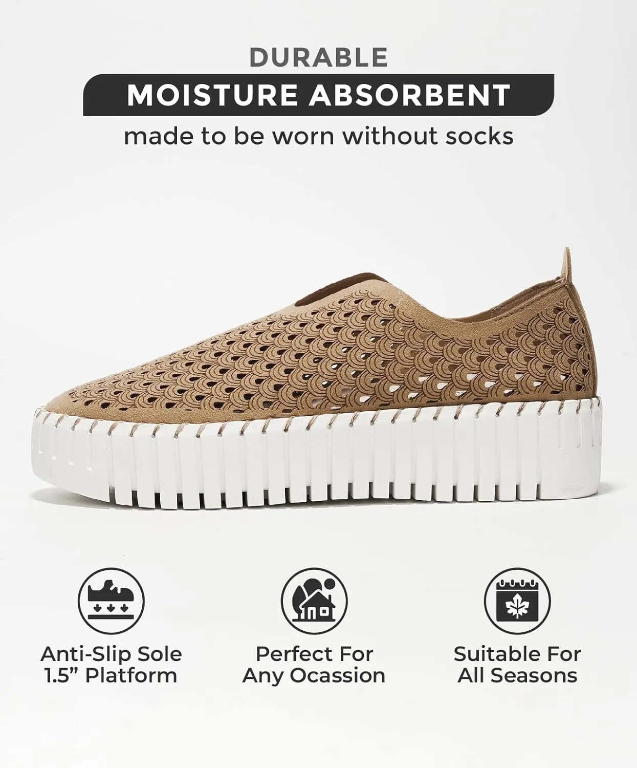 Platform Sneakers for Women - Lightweight Shoes for Women - Slip-On Womens Shoes, Non Slip Work Shoes Women, Leather Insole Walking Shoes Women Footwear (Daffodil)