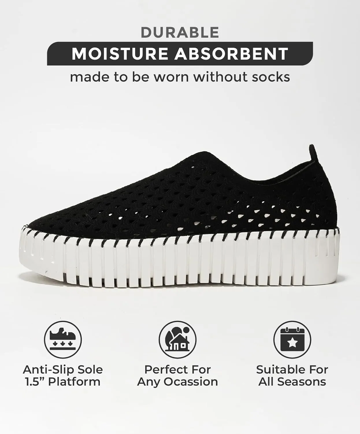 Platform Sneakers for Women - Lightweight Shoes for Women - Slip-On Womens Shoes, Non Slip Work Shoes Women, Leather Insole Walking Shoes Women Footwear (Daffodil)