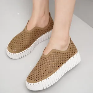 Platform Sneakers for Women - Lightweight Shoes for Women - Slip-On Womens Shoes, Non Slip Work Shoes Women, Leather Insole Walking Shoes Women Footwear (Daffodil)