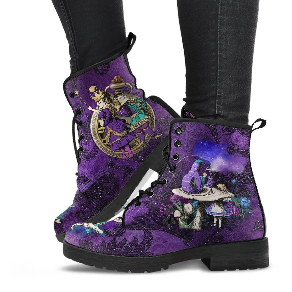 Purple Boots for Women, Alice in Wonderland Gifts #21  Purple Series | Combat Boots, Vegan Leather Lace Up Boots, Handmade Boots, Women's Boots