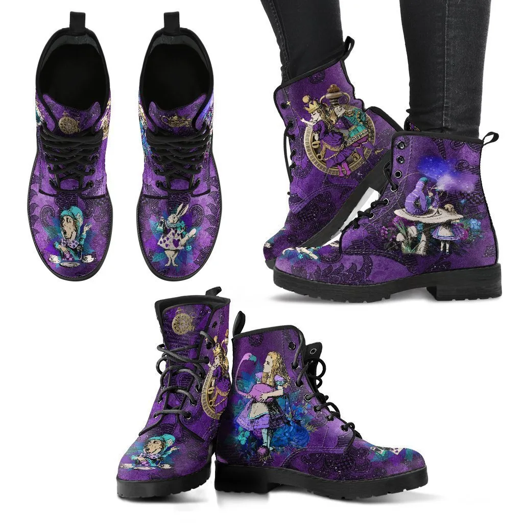 Purple Boots for Women, Alice in Wonderland Gifts #21  Purple Series | Combat Boots, Vegan Leather Lace Up Boots, Handmade Boots, Women's Boots
