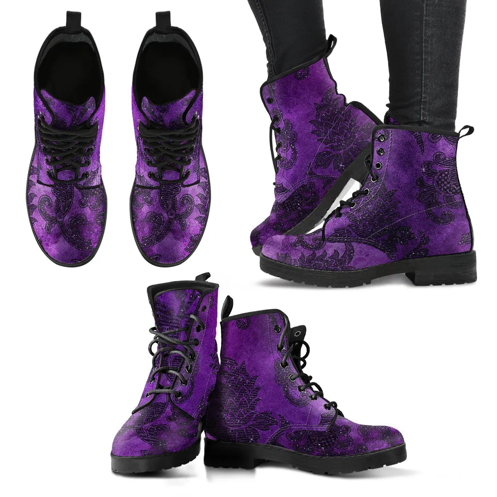 Purple Boots - Grunge Purple #103 | Combat Boots, Unisex Adult Shoes, Vegan Leather Handmade Lace Up Boots, Custom Shoes Boho, Boots for Women
