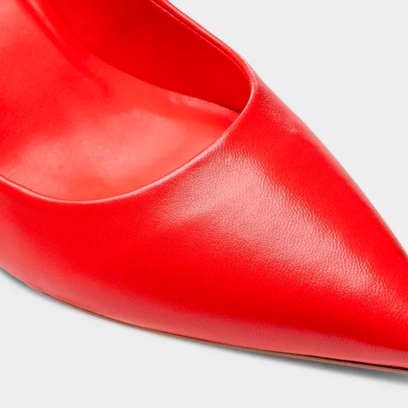 Red Pointy Gold Kitten Heels
