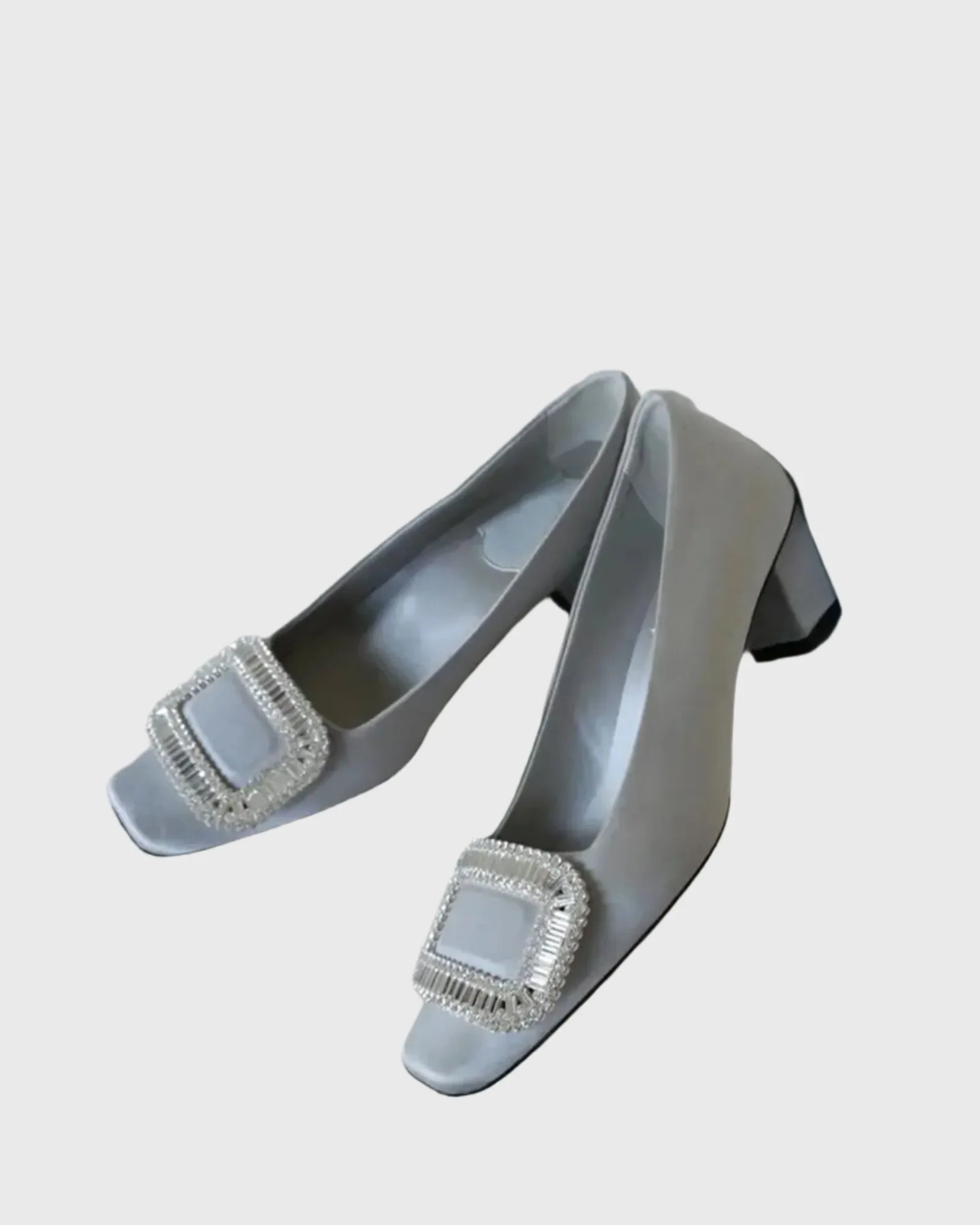 Sadah Rhinestone Buckle Satin Pumps In Silver