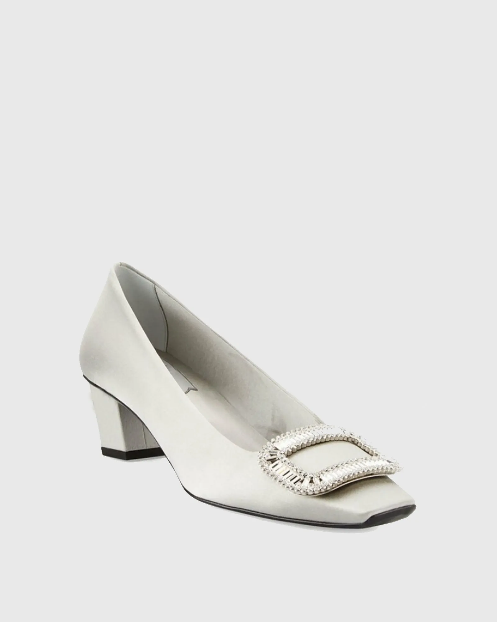 Sadah Rhinestone Buckle Satin Pumps In Silver