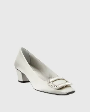 Sadah Rhinestone Buckle Satin Pumps In Silver