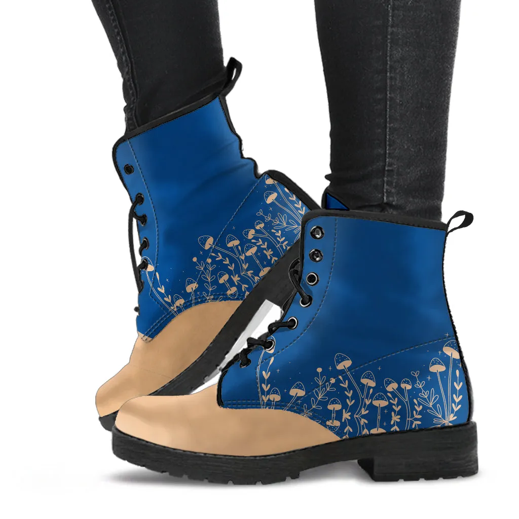 Sapphire Forest Blue Women's Vegan Leather Combat Boots
