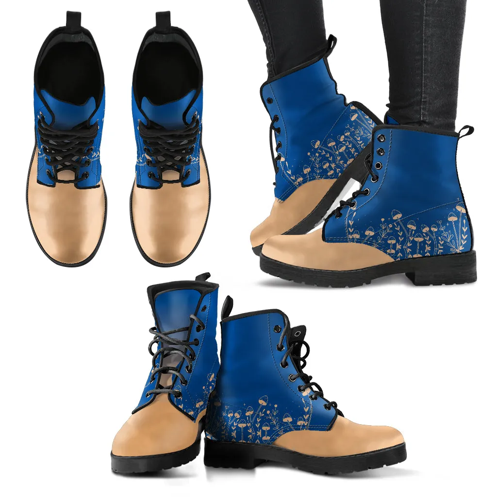 Sapphire Forest Blue Women's Vegan Leather Combat Boots