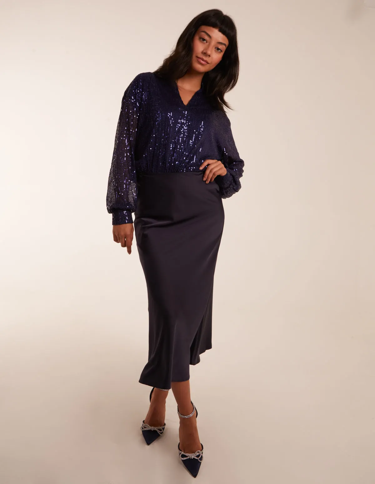 Satin Bias Midi Skirt