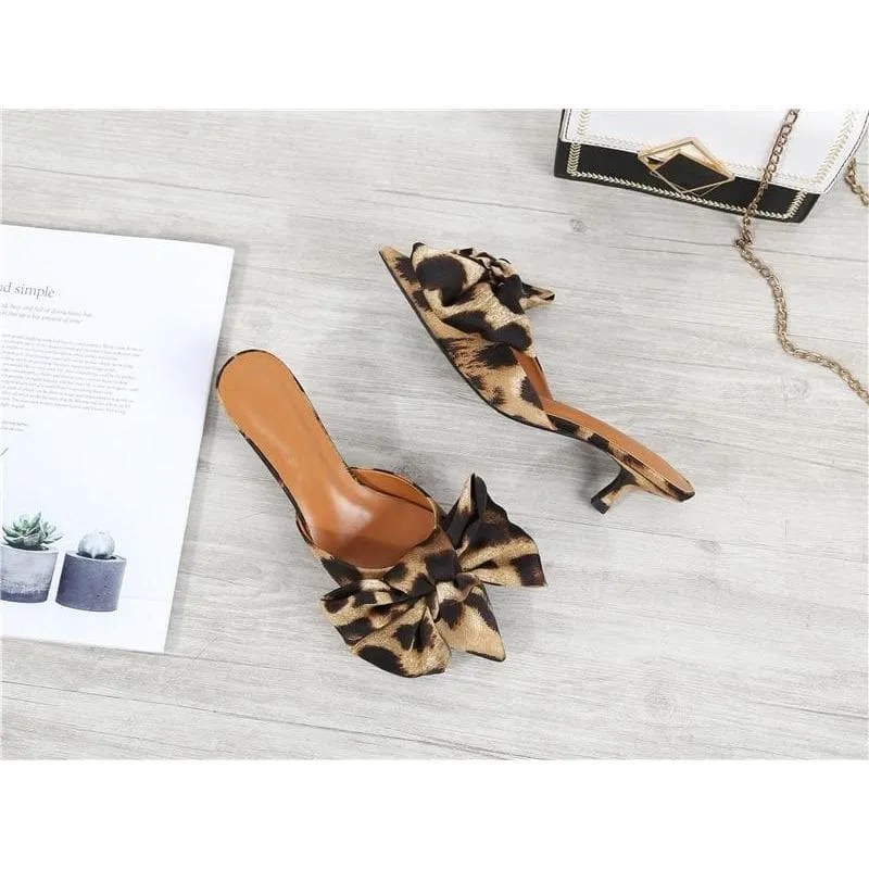 Satin Bow Knot Pointed Toe Mules