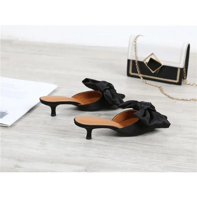 Satin Bow Knot Pointed Toe Mules