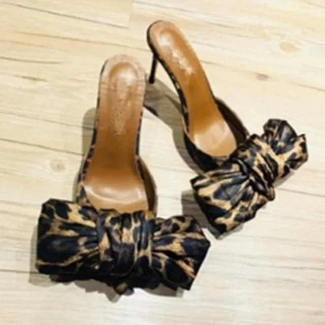 Satin Bow Knot Pointed Toe Mules