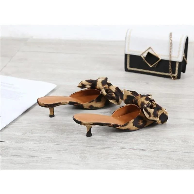 Satin Bow Knot Pointed Toe Mules