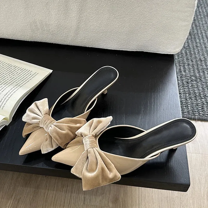 Sexy bownot Pointed Toe Thin kitten Heel shoes