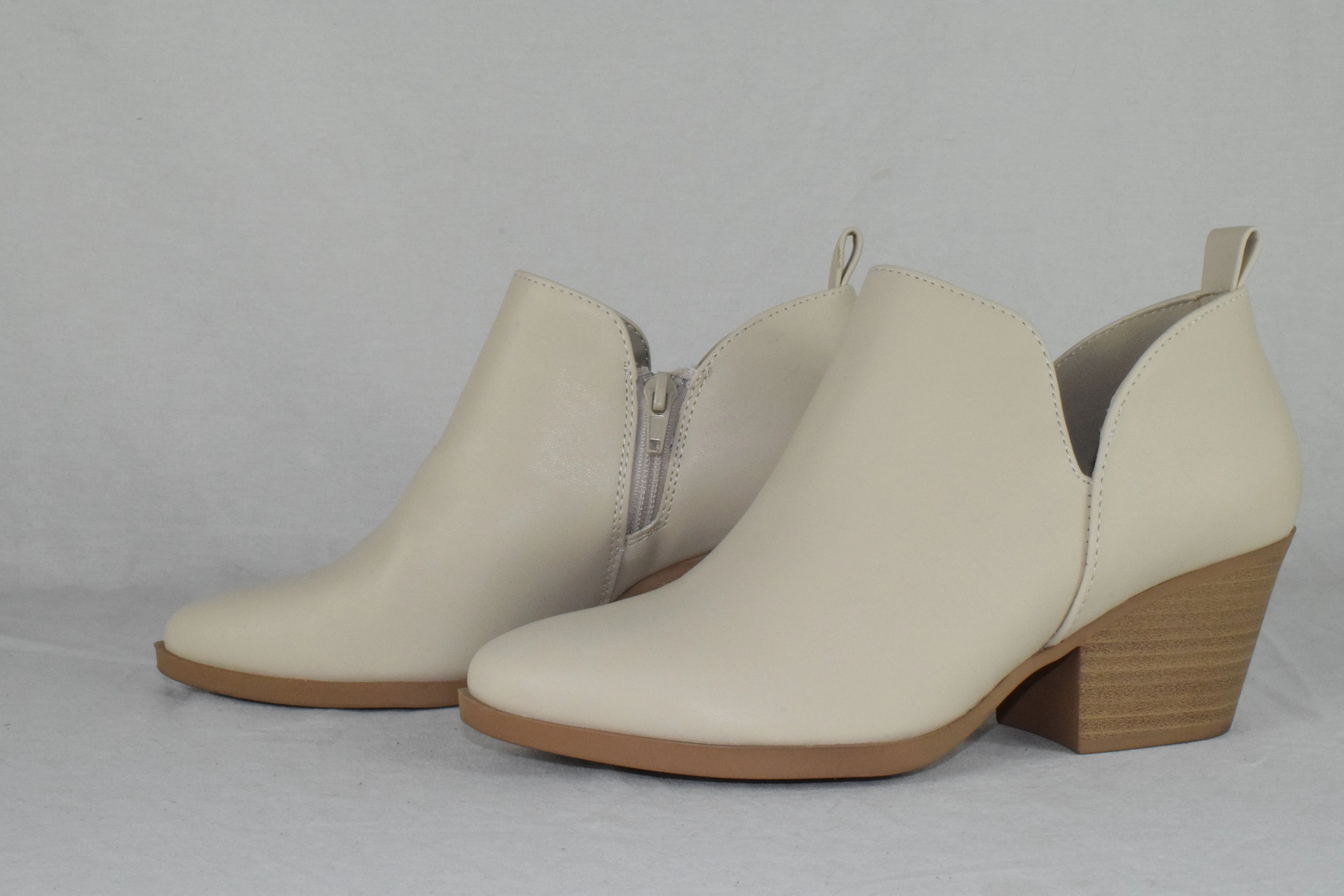 Soda Women Ankle Boots Zipper Booties V Cut Pointed Toe Heel Beige SECTORY 7.5