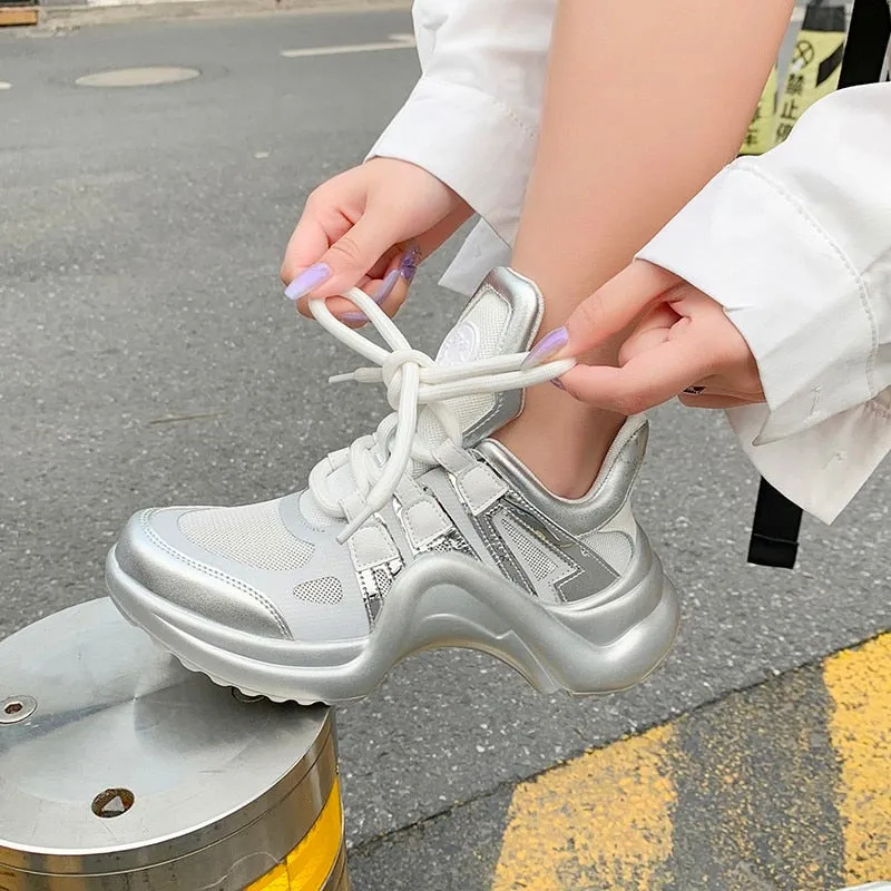 Summer Shoes Women  Brand Design Bling Sequined Women's Casual Shoes Fashion Female Chunky Sneakers Stylish Sport Shoes