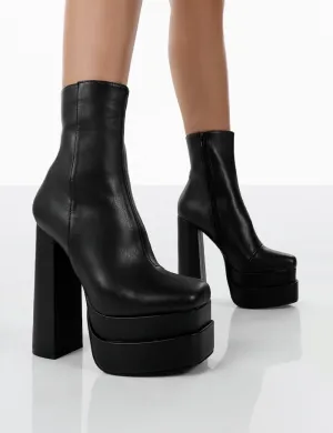 Supine Black Pu Chunky Platform High Heeled Ankle Boots