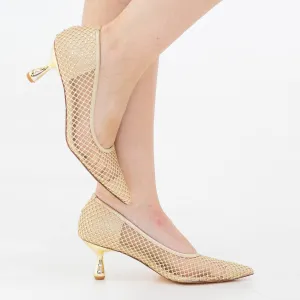 Tahira mesh embellished court on 6cm heel gold