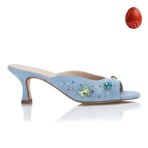 The Moment Peep Toe Kitten Heel - Blue Suede/Multicolour Crystals