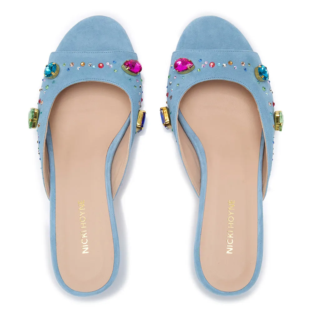 The Moment Peep Toe Kitten Heel - Blue Suede/Multicolour Crystals