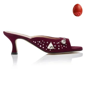 The Moment Peep Toe Kitten Heel - Burgundy Suede/Clear Crystals