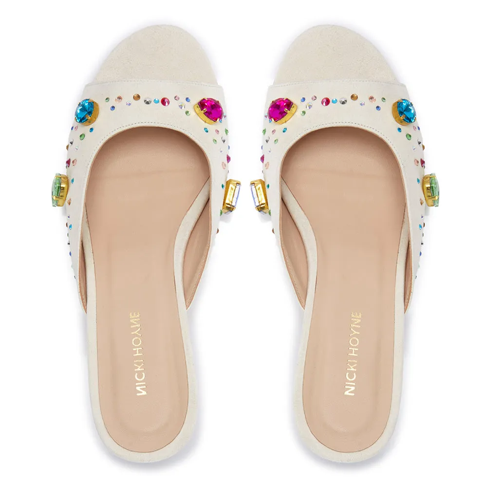 The Moment Peep Toe Kitten Heel - Ivory Suede/Multicolour Crystals