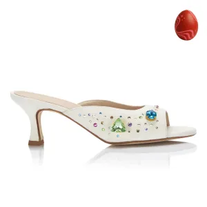 The Moment Peep Toe Kitten Heel - Ivory Suede/Multicolour Crystals