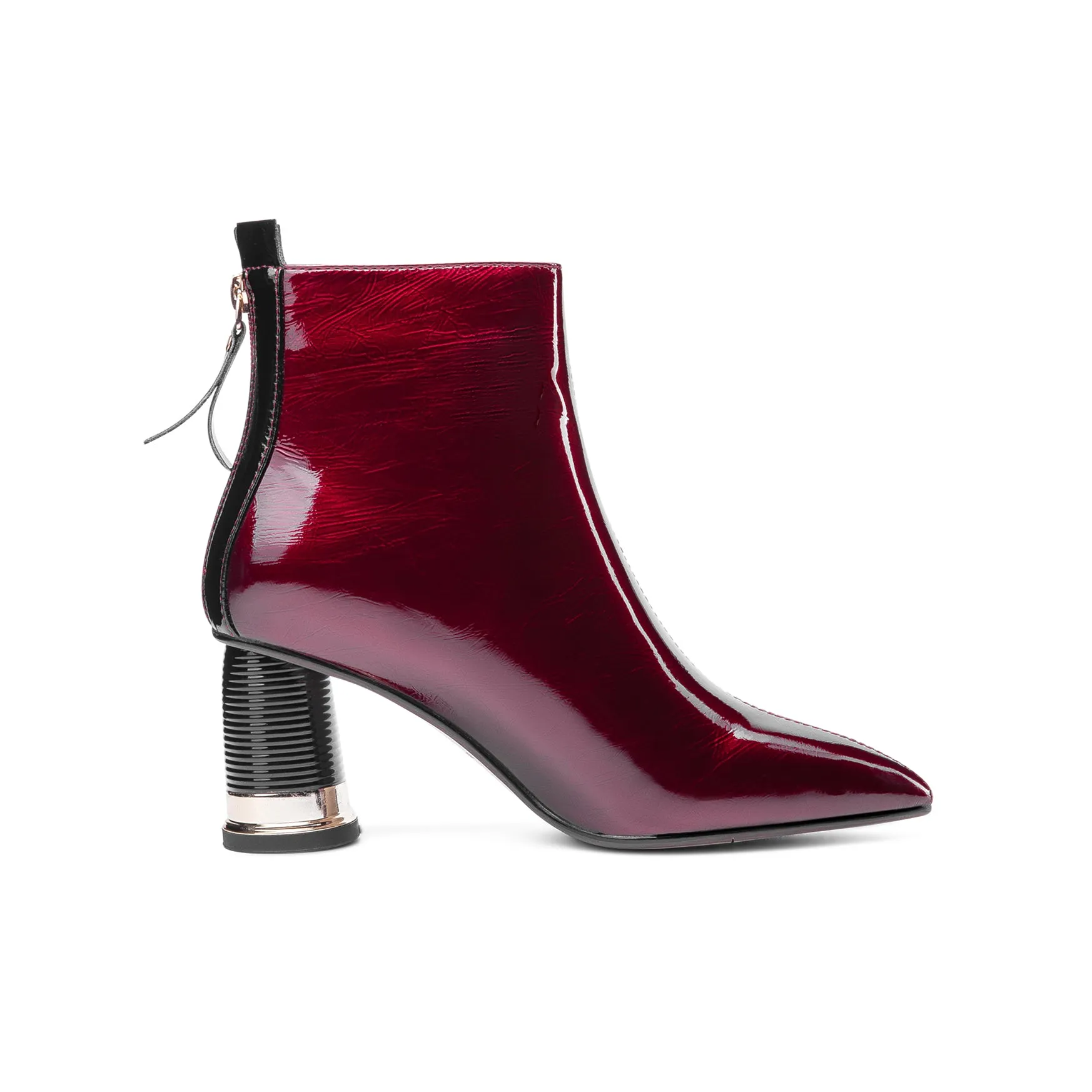TinaCus Women's Patent Leather Pointed Toe Handmade Back Zip Modern Mid Chunky Heel Ankle Boots