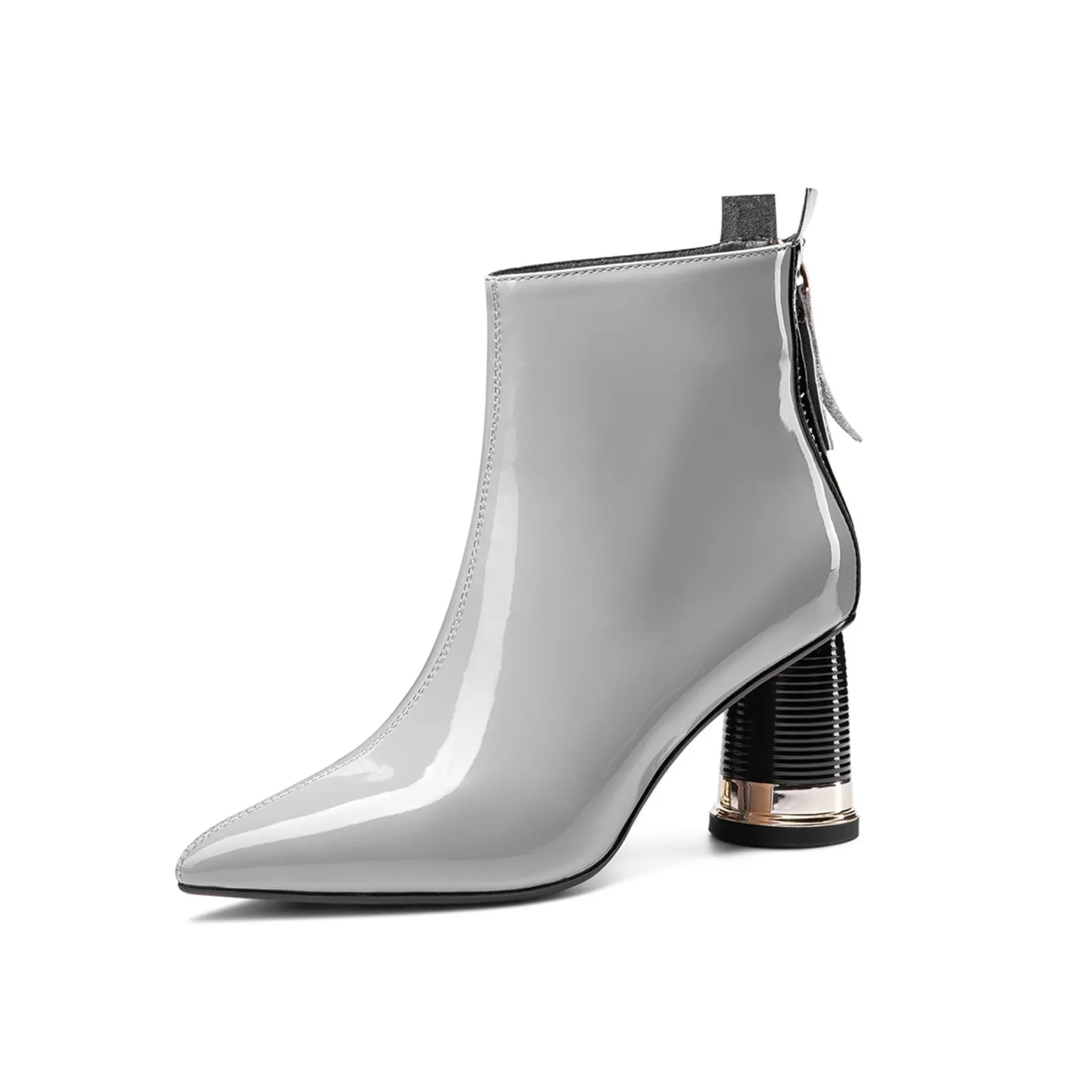 TinaCus Women's Patent Leather Pointed Toe Handmade Back Zip Modern Mid Chunky Heel Ankle Boots