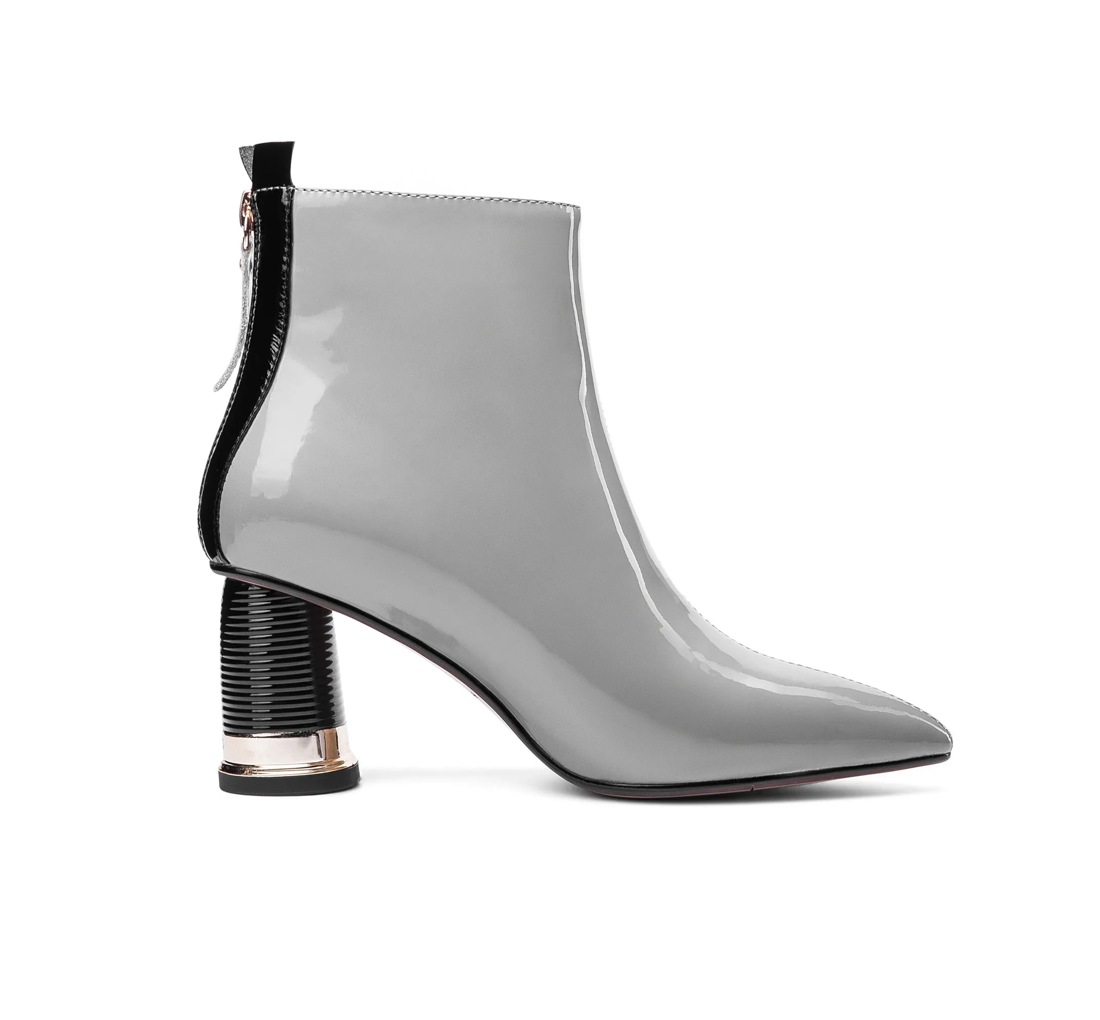 TinaCus Women's Patent Leather Pointed Toe Handmade Back Zip Modern Mid Chunky Heel Ankle Boots