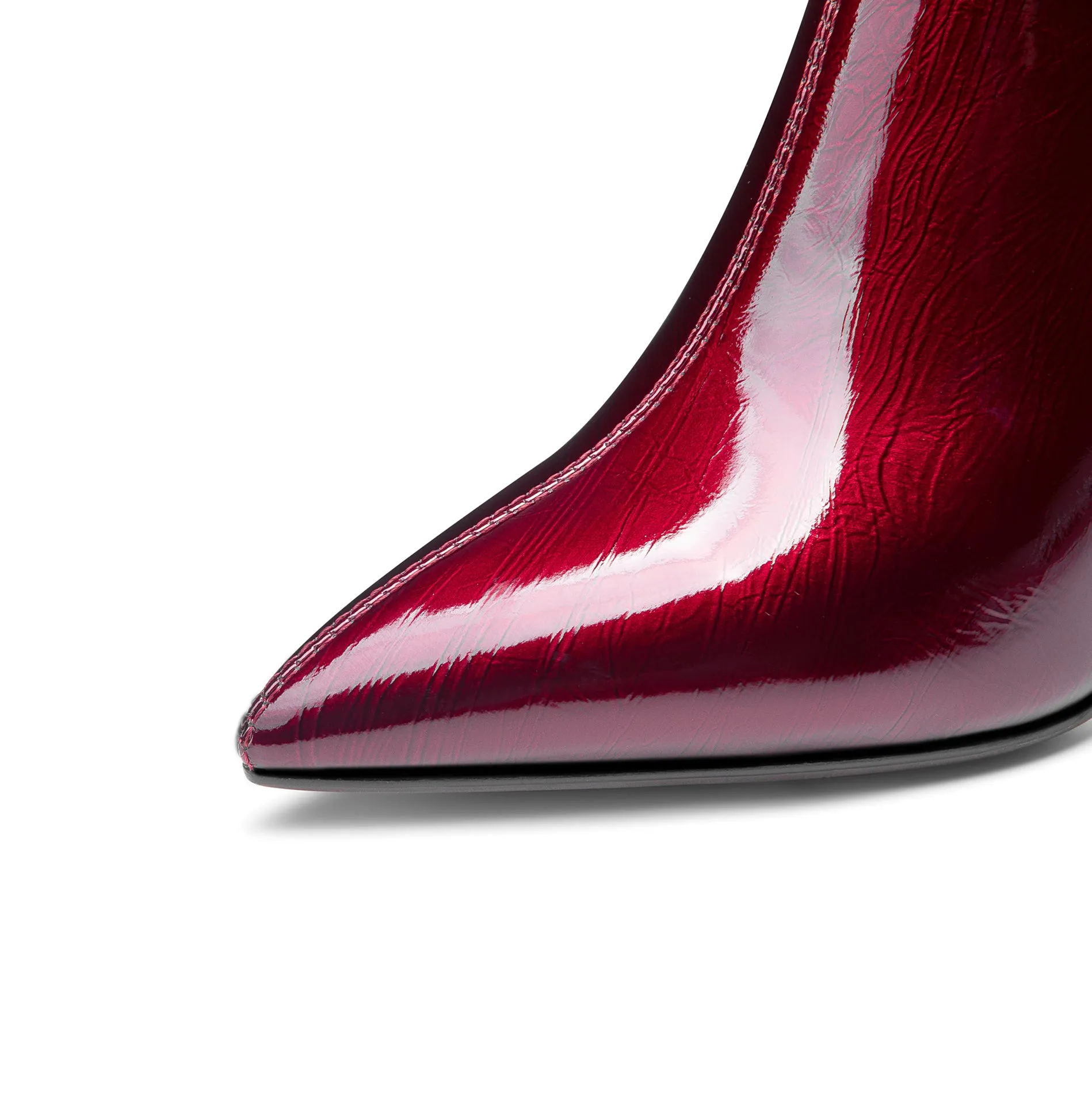 TinaCus Women's Patent Leather Pointed Toe Handmade Back Zip Modern Mid Chunky Heel Ankle Boots