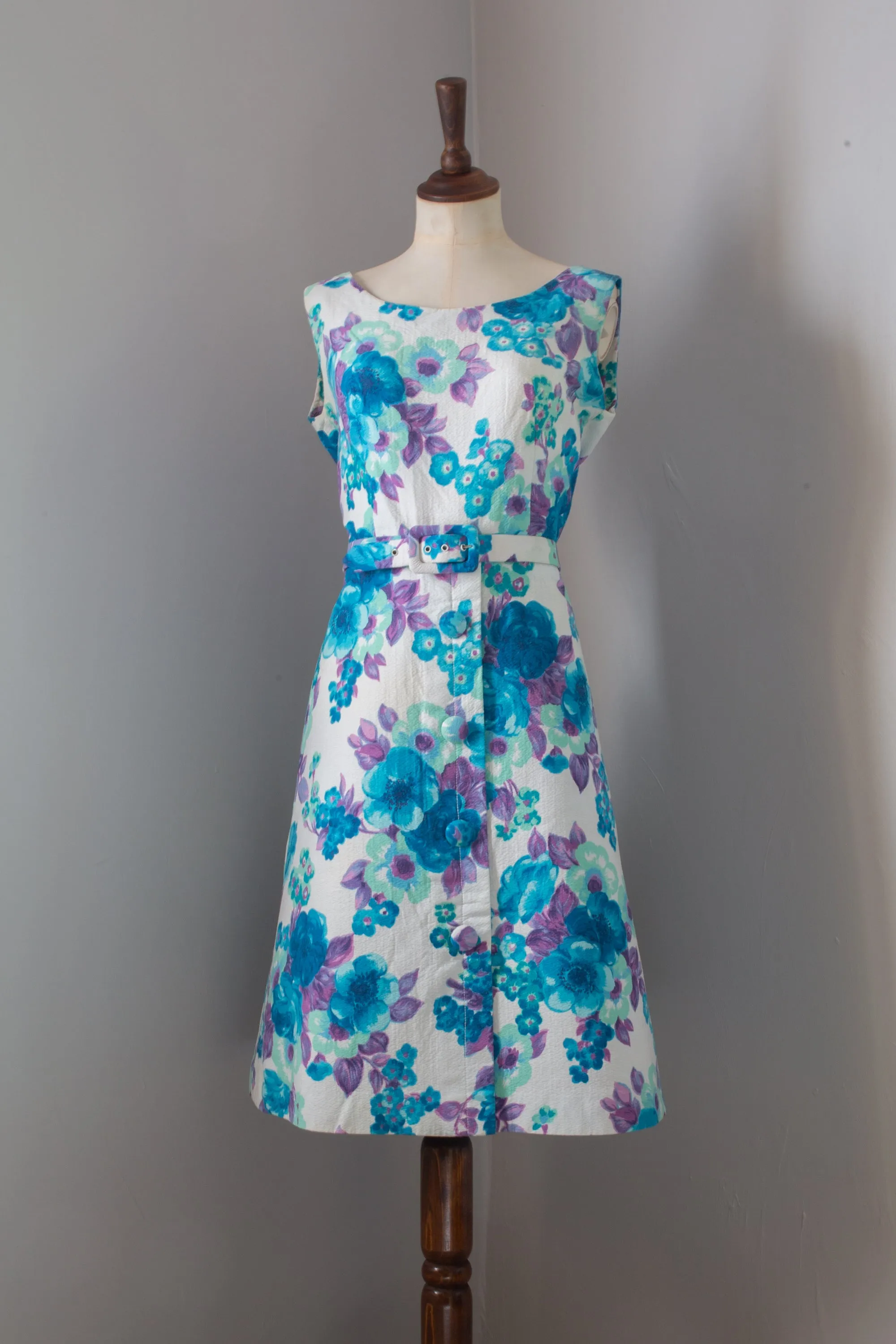 Vintage 1960s Blue Floral Dress