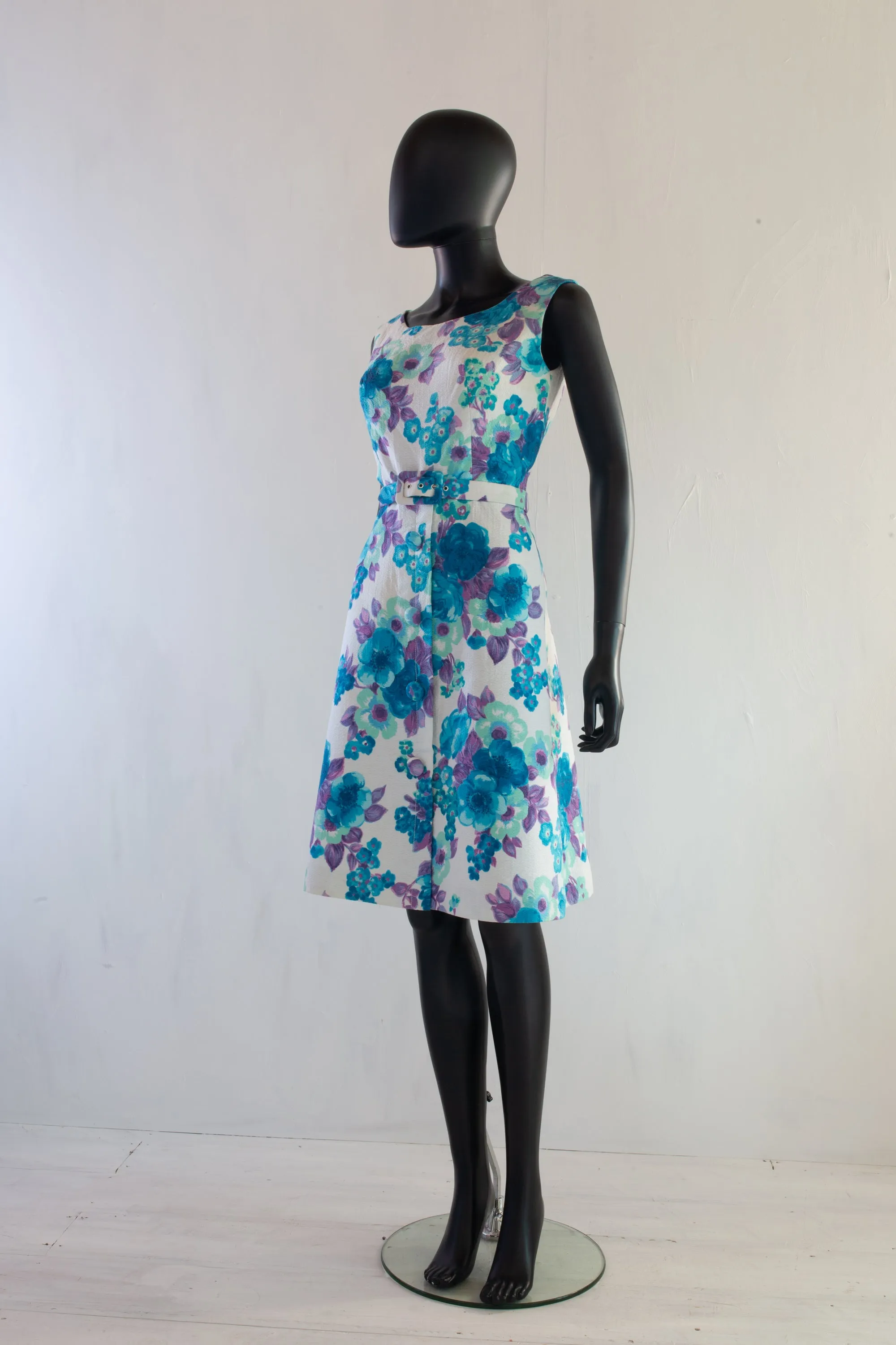 Vintage 1960s Blue Floral Dress