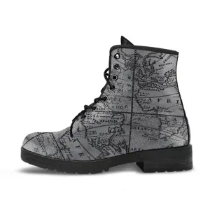 Vintage Map Vegan Leather Combat Boots (REG63)