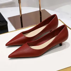 Women Soft PU Leather Elegant Med High Heel Shoes