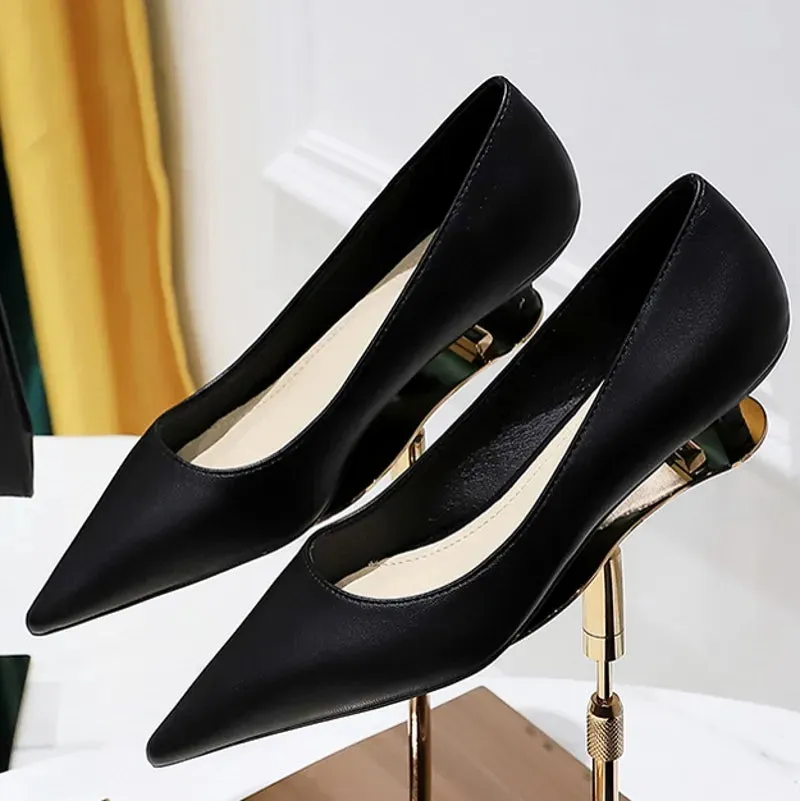 Women Soft PU Leather Elegant Med High Heel Shoes