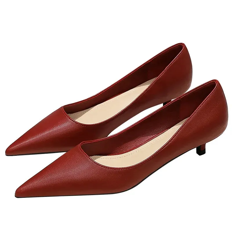 Women Soft PU Leather Elegant Med High Heel Shoes
