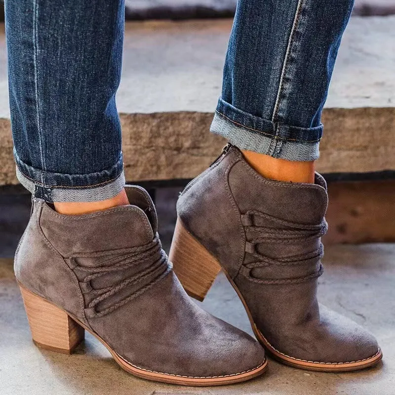 Women's Mid Heel Suede Ankle Boots