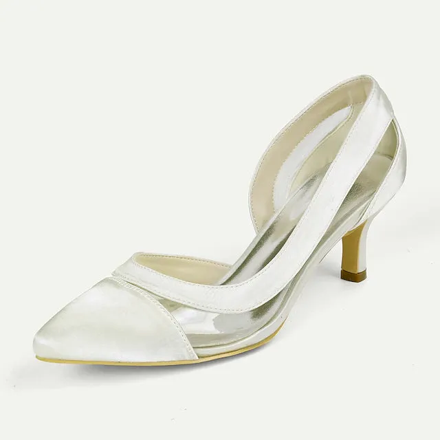 Women's Wedding Pumps Bridal Shoes Kitten Heel Pointed Toe Wedding Heels Bridal Shoes