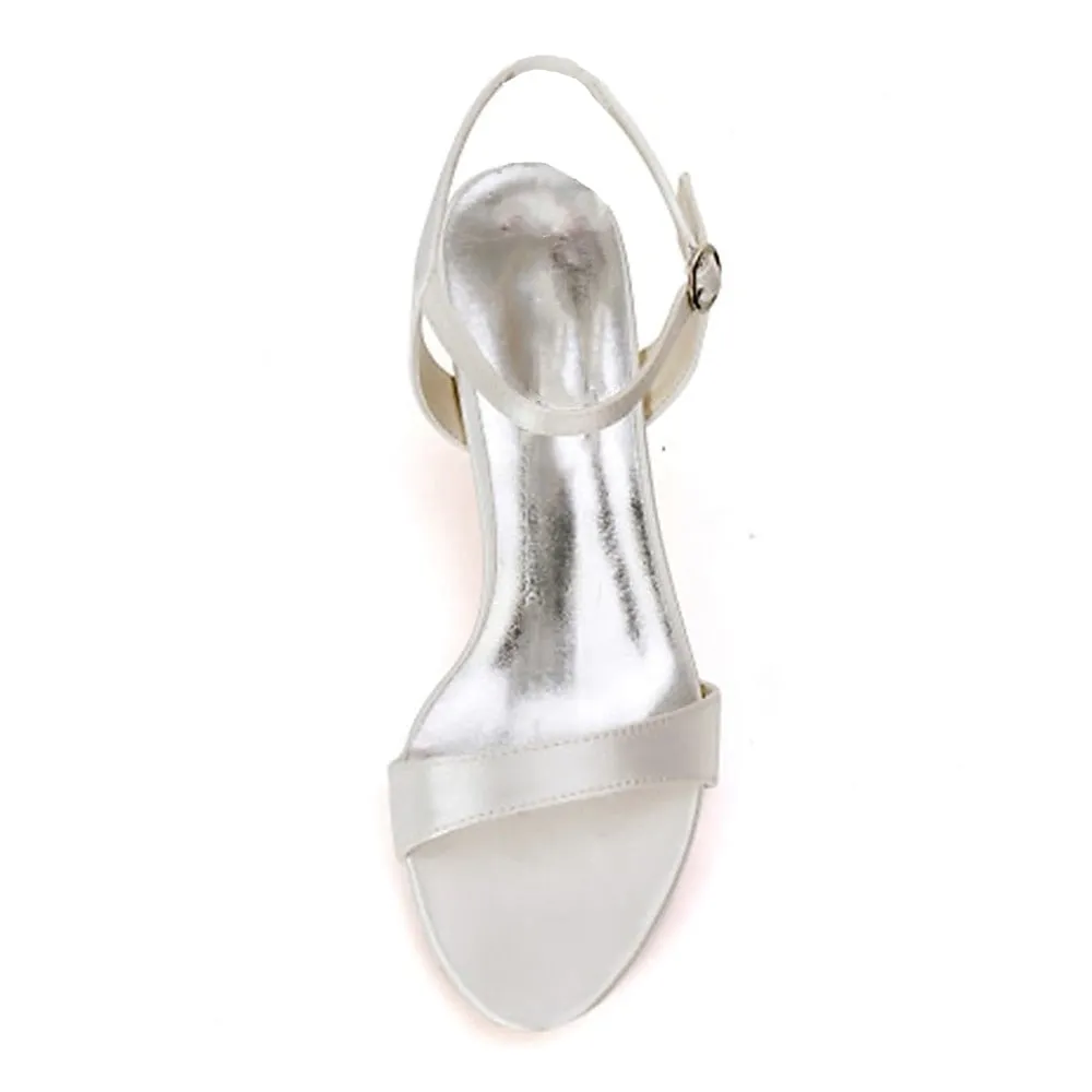 Women's Wedding Shoe Kitten Heel Open Toe Satin Buckle Bridal Shoes